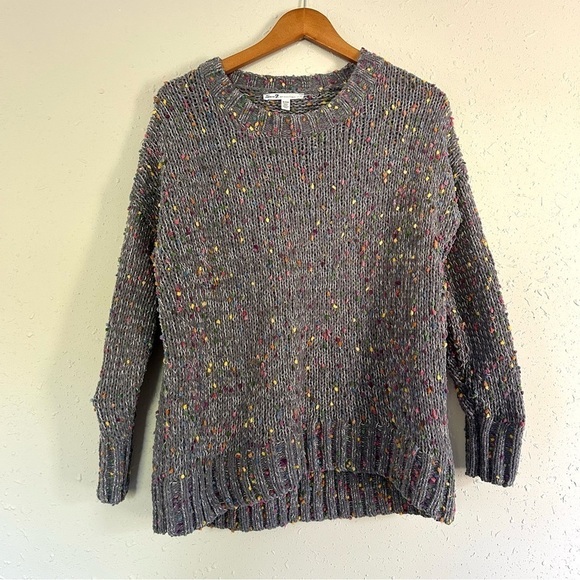 🦋 Seven7 Grey Popcorn Confetti Pom Pol Sweater Small Oversized Colorful Rainbow - Picture 1 of 8